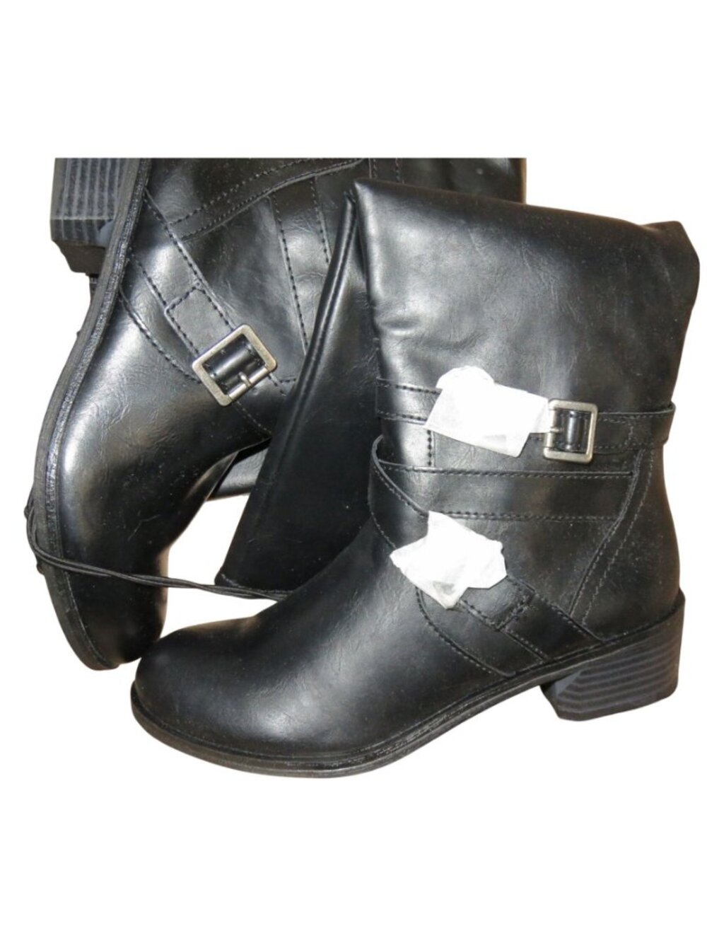 Arizona Jeans Dakota Black Leather Buckle Embellished Riding Boots Memory Foam - Picture 4 of 7